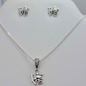LOVE Sterling Silver Set – Necklace & Earrings with Gift Bag